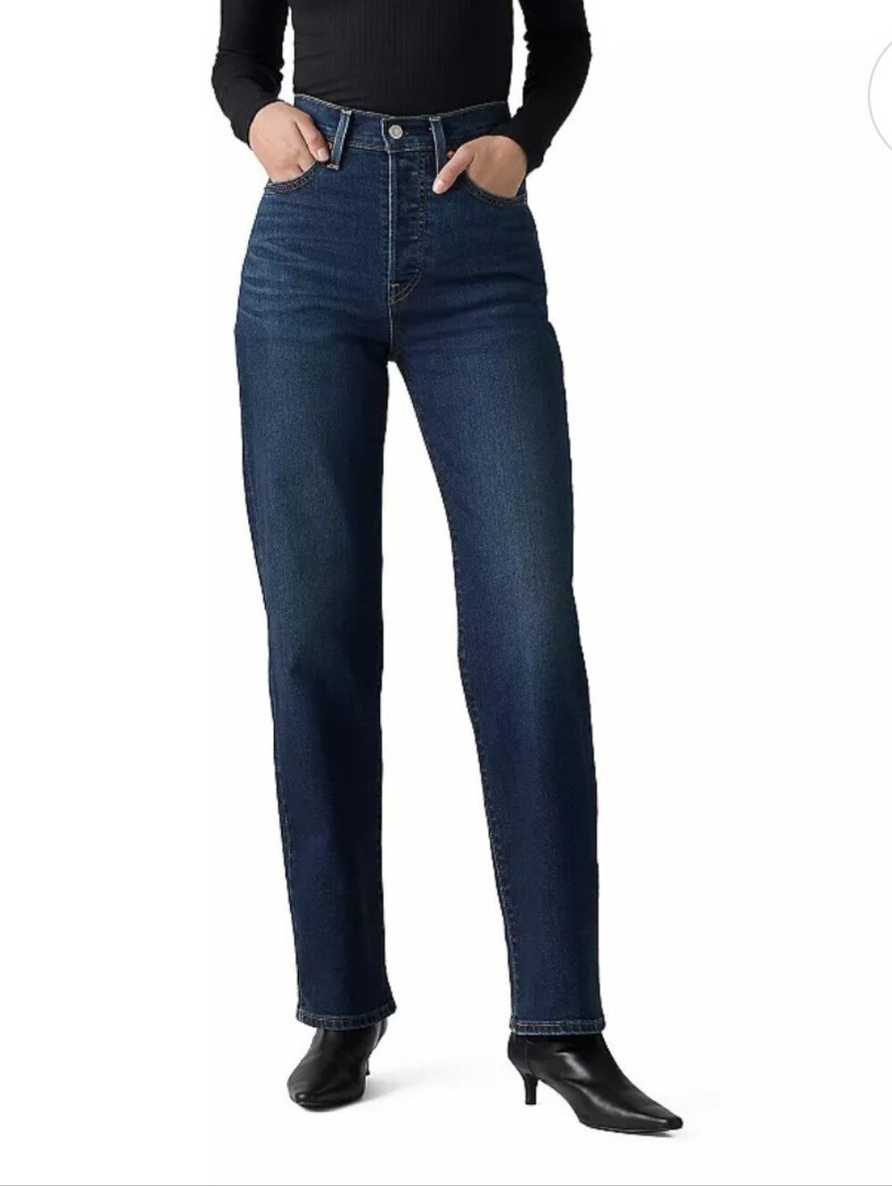 Levi's Ribcage Ankle Distressed Dark Blue Straight-Leg Jeans Sz 25 X 27 New
